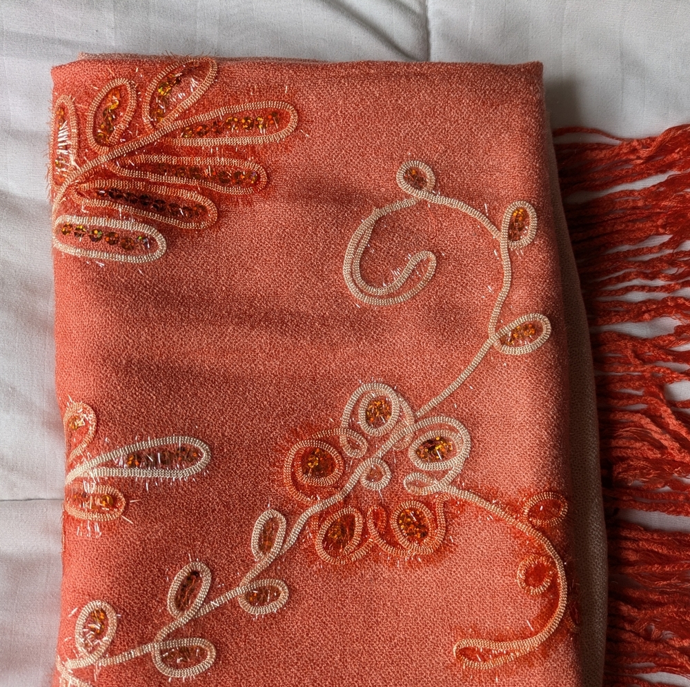 Pashmina Cashmere Scarf ๐ Peach-Orange Ombre - Picture 15 of 15